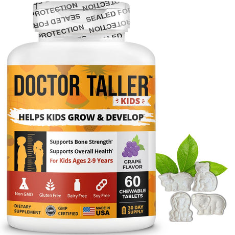 Doctor Taller Kids by Nubest, Help Kids Grow Taller and Healthily with Multivitamins and Multi-Minerals, for Kids Ages 2 to 9, Grape Flavor, 60 Chewable Tablets