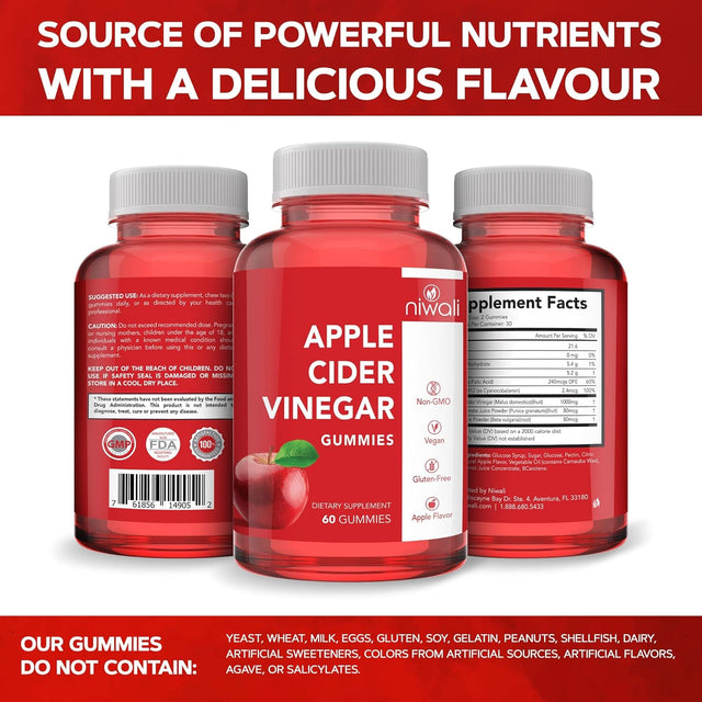 Apple Cider Vinegar Gummy Vitamins - Immunity and Detoxification - (1 Pack, 60 Count, with the Mother, Gluten-Free, Vegan, Vitamin B9, B12, Beetroot, Pomegranate)