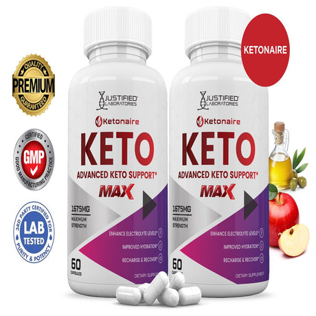 (2 Pack) Ketonaire Keto ACV MAX Pills 1675Mg Alternative to Gummies Dietary Supplement 120 Capsules