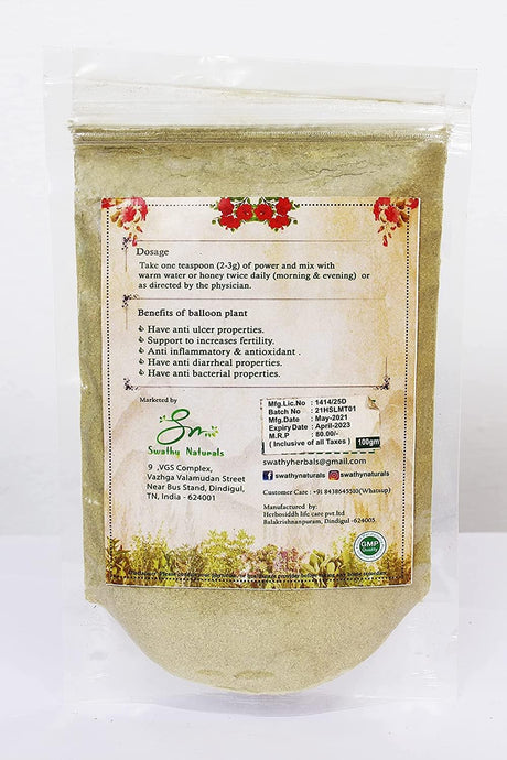 SWATHY Naturals : Mudakathan Powder 100G/முடக்கத்தான்/Balloon Plant/Cardiospermum Halicacabum/Mudakathan