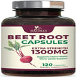 Beet Root Capsules - 1300Mg Extra Strength, Natural Beetroot Powder Extract - Nitric Oxide Supports Heart Health, Endurance & Energy - Vegan Herbal Extract Supplement - Nongmo - 120 Capsules