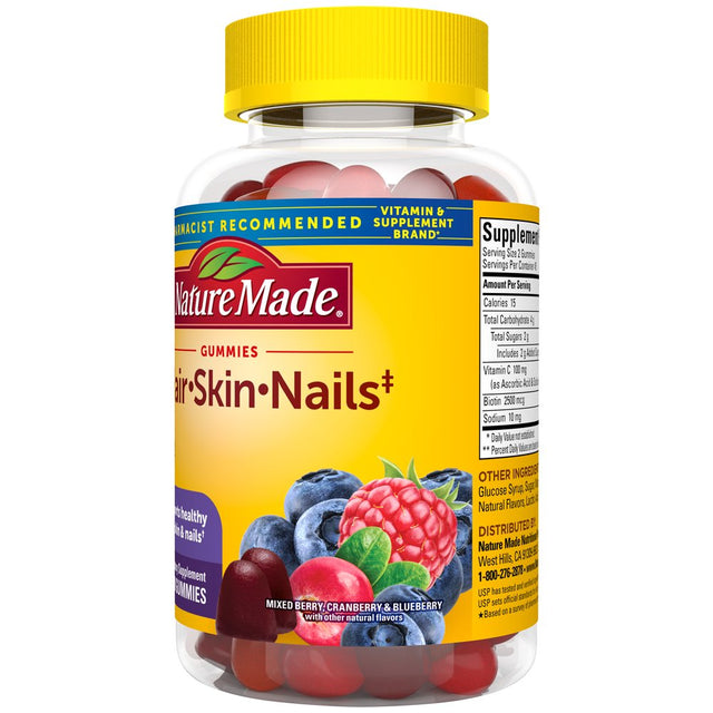 Nature Made Hair Skin and Nails with Biotin 2500 Mcg Gummies, 90 Count