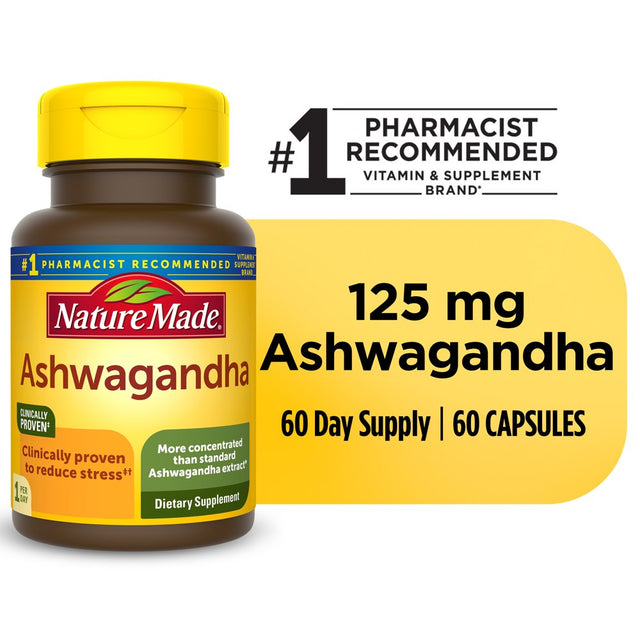 Nature Made Ashwagandha Capsules 125Mg, Dietary Supplement for Stress Support, 60 Count