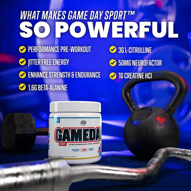 Man Sports Game Day - Sport Pre-Workout, Blue Bombsicle Flavored Energy Drink Mix with Natural Caffeine, 300G, 30 Days Supply