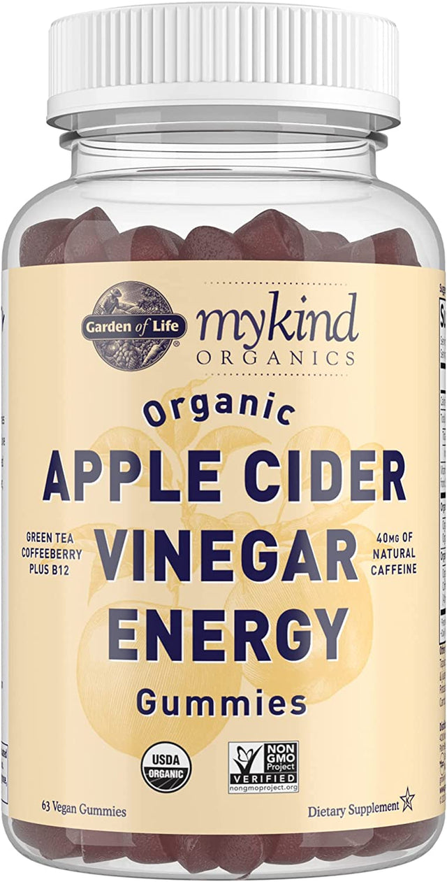 Garden of Life Apple Cider Vinegar Energy Gummies USDA Organic ACV Gummy Vitamins for Energy with Vitamin B12, Coffeeberry, Green Tea - 63 Vegan Gummies for Mental Focus, Clarity