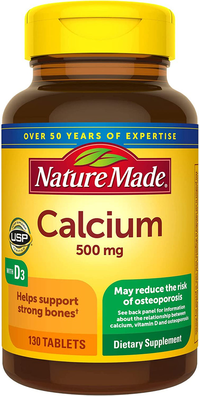 Nature Made Calcium 500 Mg with Vitamin D3, Dietary Supplement for Bone Support, 130 Tablets