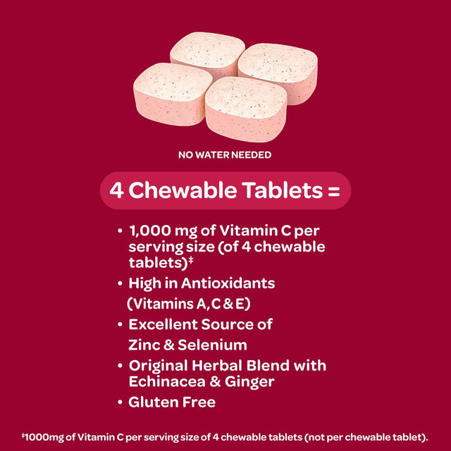 Airborne 1000Mg Vitamin C Immune Support Chewable Tablets, Very Berry Flavor, 64 Count