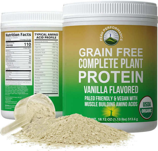 Organic Paleo Grain Free Plant Based Protein Powder. Complete Raw Organic Vegan Protein Powder. Amazing Amino Acid Profile and Less than 1G of Sugar. Hemp Protein Pea Protein Powder Vanilla Flavored