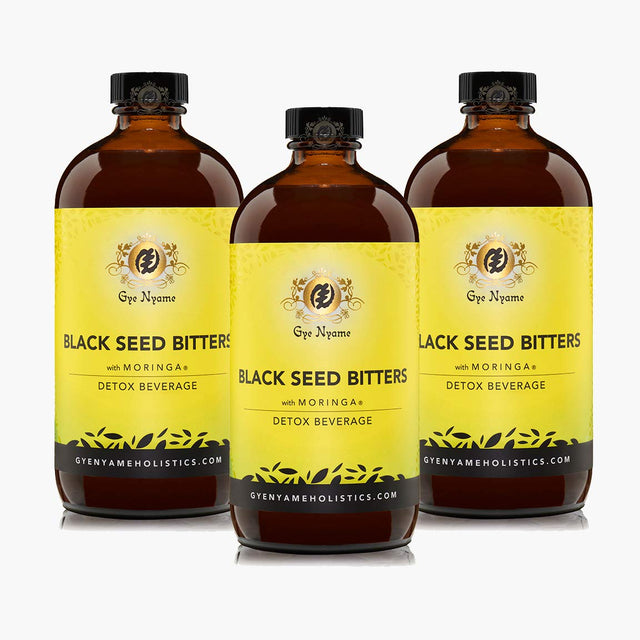 BLACK SEED BITTERS with Moringa 3 X 16 Oz Bottles~Gye Nyame~Detox and Save