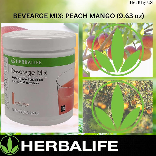 HERBALIFE Beverage Mix: Peach Mango 9.63 Oz.(273G) Protein-Based Snack for Energy and Nutrition, Helps Satisfy Hunger Cravings between Meals, 0 Sugar, Naturally Flavored