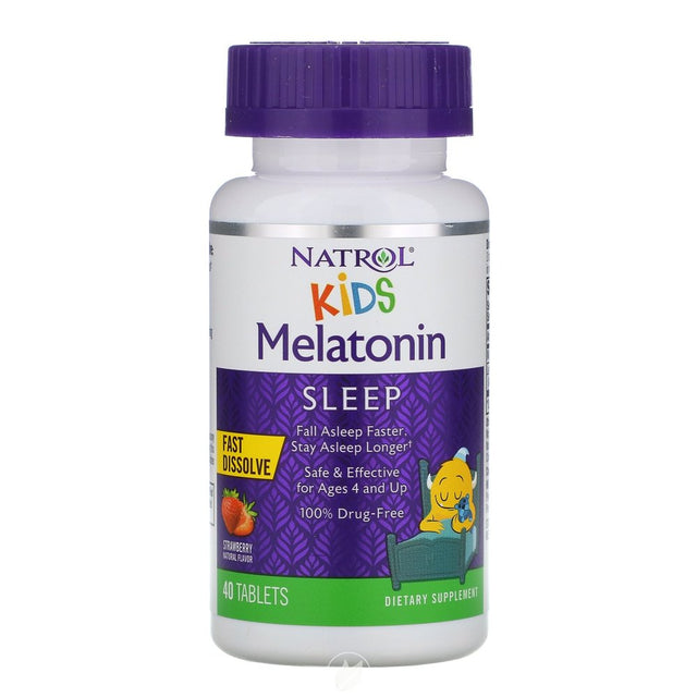 Natrol Kids Melatonin Fast Dissolve Tablets, Helps You Fall Asleep Faster, Stay Asleep Longer, Easy to Take, Dissolves in Mouth, for Ages 4 & Up, Strawberry Flavor, 1Mg, 40 Count