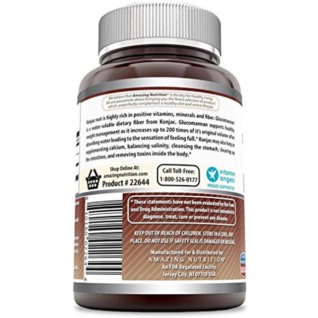 Amazing Formulas Konjac Root - 2000 Mg per Serving of 3 Veggie Capsules, 180 Veggie Capsules per Bottle - Supports Healthy Weight Management, Supports Digestive Health, Promotes Feeling of Satiety*