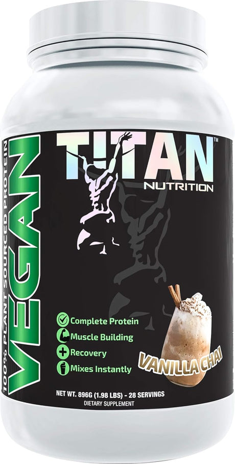 Titan Vegan Protein Powder (2 Lbs) - 100% Plant-Based with 9 Essential Amino Acids + Antioxidant-Rich Superfoods - Clean, Non-Dairy High-Fiber Shake - Build Lean Muscle & Burn Fat - Vanilla Chai