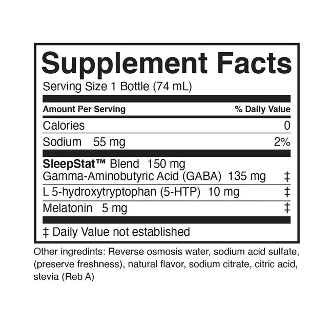 Dream Water Sleep Aid Supplement Drink; Snoozeberry Liquid Shot W/ 5Mg Melatonin, GABA, 5-HTP, 4-Count