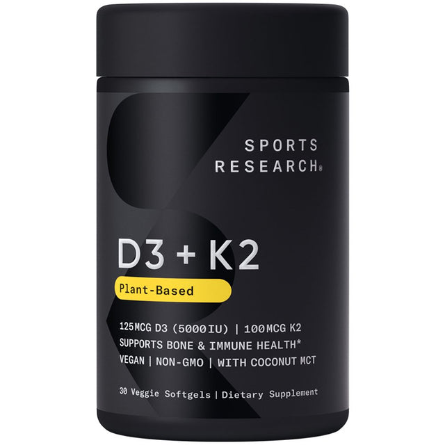 Sports Research Vegan Vitamin D3 + K2, 5000Iu D3, 100Mcg K2 (30Ct)