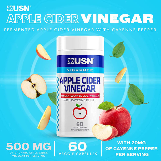 USN Vibrance Series Apple Cider Vinegar Supplement Capsules with Cayenne Pepper & Fermented Apple Cider Vinegar for Immune Support & Gut Health- 60 Veggie Capsules (Pack of 1)