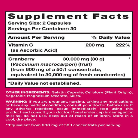 Pink Cranberry Pills for Women, 60 Capsules, plus Vitamin C, 60 Capsules