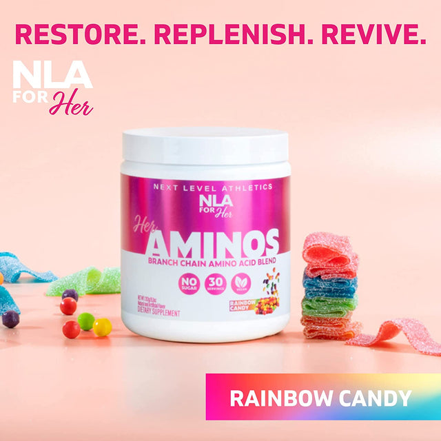 NLA for Her - Her Aminos - (Rainbow Candy- 30 Servings) - Comprehensive BCAA Amino Acid Blend - Supports Endurance, Helps Build Lean Muscle, Improve Hydration & Enhance Recovery, Vegan, GF, 10 Cals