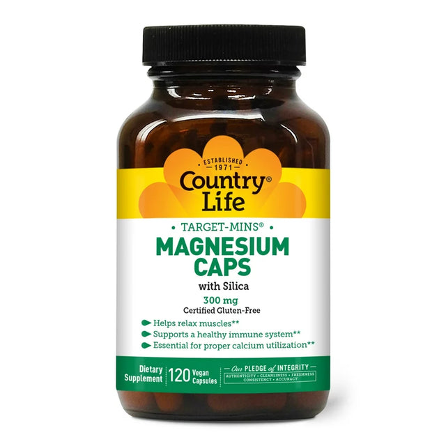 Country Life Target-Mins, Magnesium Caps with Silica, 300 Mg, 120 Vegan Capsules