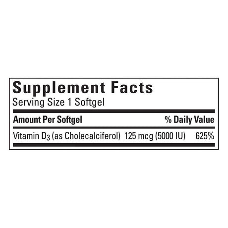 Nature Made Extra Strength Vitamin D3 125 Mcg, 5000 IU 220 Softgels USP Verified