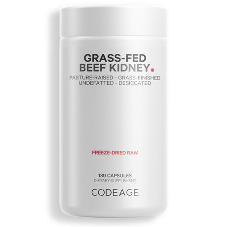 Codeage Grass-Fed Beef Kidney, Grass-Finished, Pasture-Raised, Non-Defatted Glandular Supplement, 180 Ct