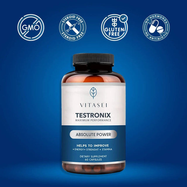 VITASEI Testronix Testosterone Booster for Men, Natural Blend for Maximum Performance Stamina, Energy, and Strength 120 Capsules