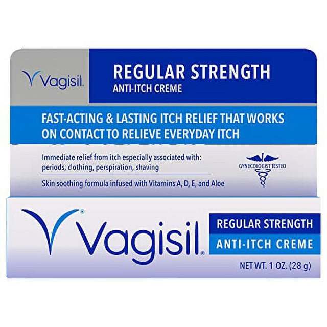 Vagisil Regular Strength Anti-Itch Moisturizing Feminine Cream for Women, Gynecologist Tested, Hypoallergenic, Fast-Acting and Long-Lasting Itch Relief, Vaginal Moisturizer Soothes and Cools, 1 Oz