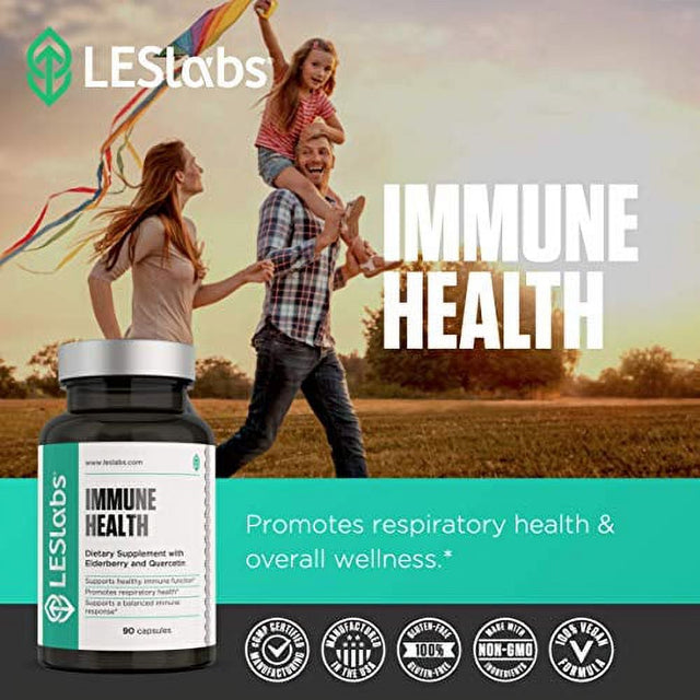 LES Labs Immune Health, Immune Support Supplement for Respiratory Health & Overall Wellness with Elderberry, Quercetin, Olive Leaf & Turmeric, 90 Capsules