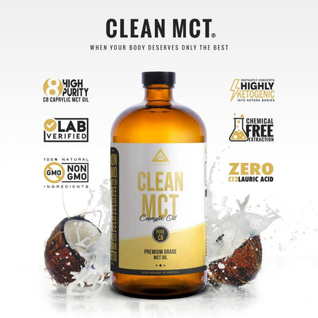 Levelup Clean MCT Oil - 100% Caprylic C8 for Energy, Focus, Weight Management, Gut Health, Brain Superfuel - Keto Supplement for Ketogenic Coffee and Ketones - Non-Gmo