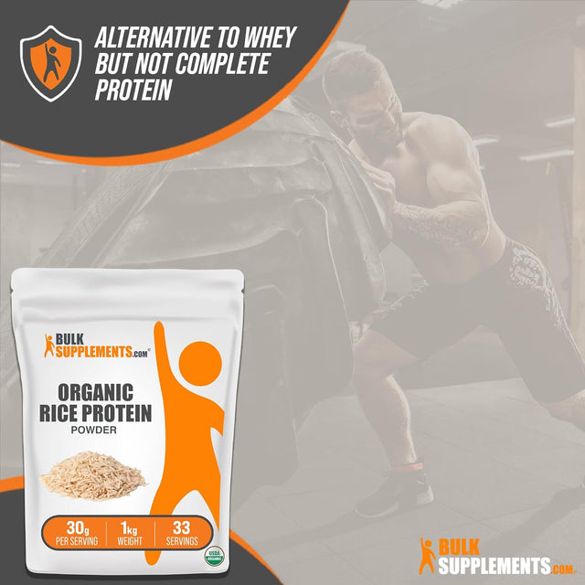 BULKSUPPLEMENTS.COM Organic Rice Protein Powder - Unflavored Protein Powder, Plant Protein Powder - Vegan Protein Powder, Dairy Free & Gluten Free - 30G per Serving, 1Kg (2.2 Lbs)