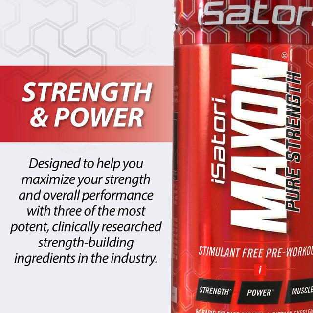 Isatori Maxon Pre Workout Stimulant Free - Pure Strength Muscle Gainer Lasting Energy for Men and Women Keto Friendly - Dietary Supplement - 84 Caps