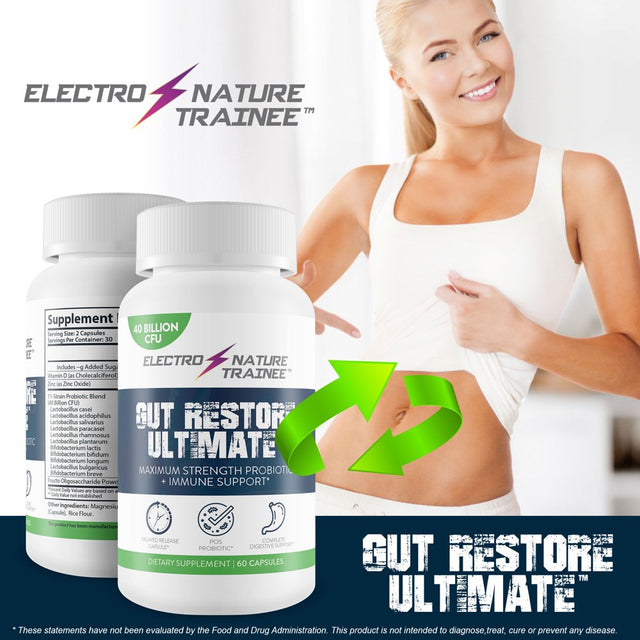 Gut Restore Ultimate Probiotic - Restore Your Health and Body Balance with Probiotics - Natural Immune Support - Balance Blood Health - Improved Energy - Improved Mood - 60 Count