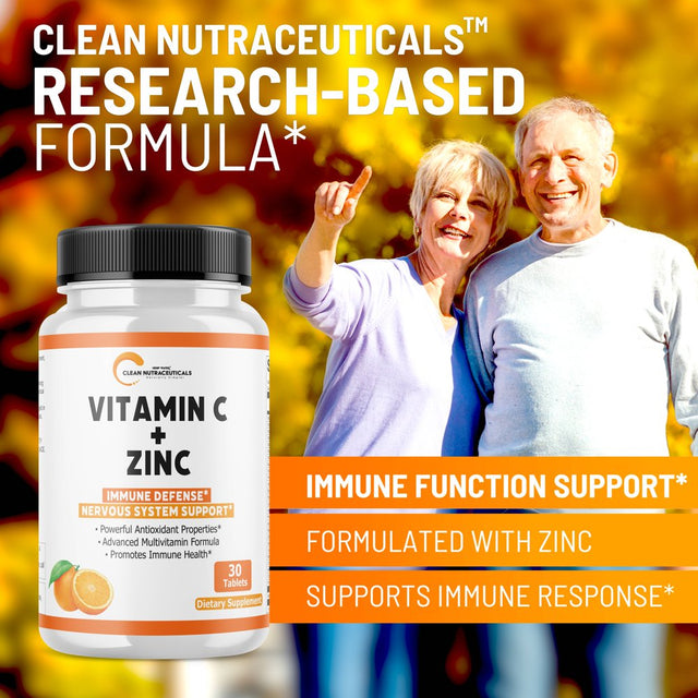 Vitamin C Zinc Immune Support Tablets for Adults Kids (Infused W/ 25 Healthy Vitamins) - Zinc Tablets Immune System Booster, Immunity Defense, High Absorption - Non GMO, No Gluten (2 Bottles)