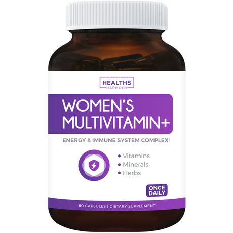 Healths Harmony Women'S Multivitamin + (NON-GMO) Daily Vitamins & Minerals plus Energy Boost, Hair, Eye Health & Antioxidants: with Biotin, Zinc, Lutein - Multi Tablet for Women - 60 Capsules