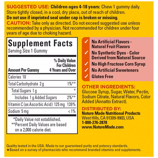 Nature Made Kids First Vitamin C Gummies, Dietary Supplement for Immune Support, 60 Count