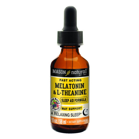 Mason Natural Fast Acting Melatonin with L-Theanine Liquid Drops - Natural Sleep Aid, 2 Fluid Ounce