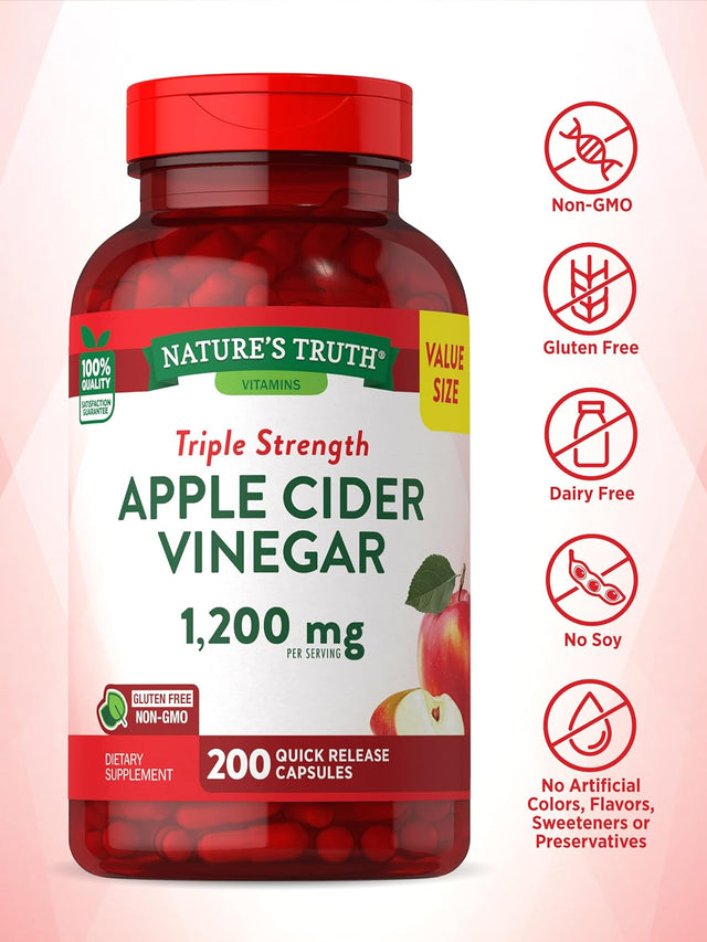 Nature'S Truth Apple Cider Vinegar Capsules | 1200Mg | 200 Pills | Extra Strength | Value Size | Non-Gmo, Gluten Free Supplement