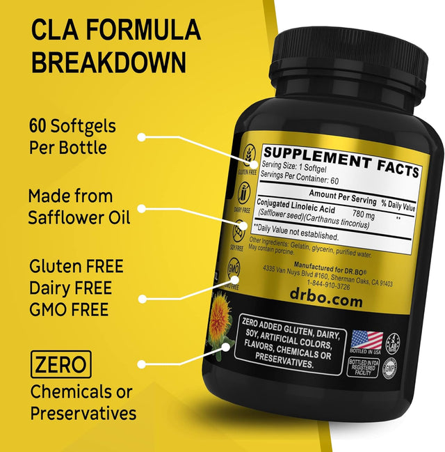 CLA Safflower Oil Supplement for Men & Women - Pure Safflower Oil High Linoleic Preworkout, Abs Muscle & Workout Capsules - Premium 780Mg CLA Conjugated Linoleic Acid Pills Supplements - 60 Softgels