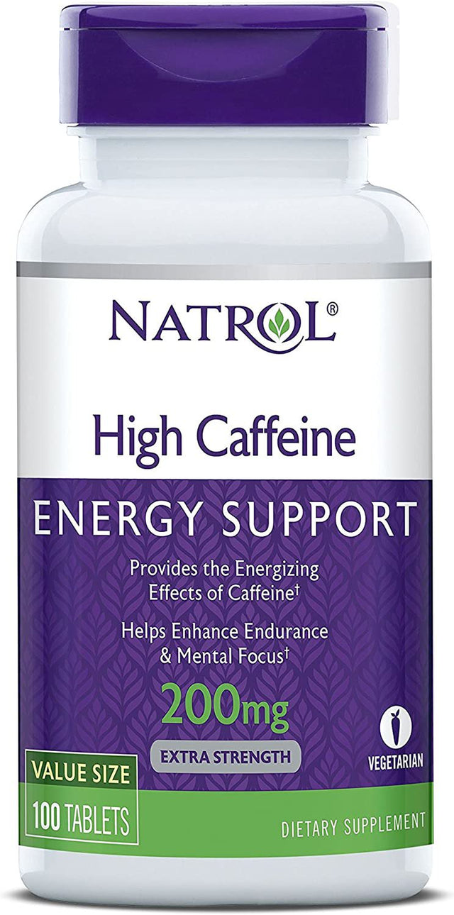 Natrol High Caffeine Tablets, Energy Support, Helps Enhance Endurance and Mental Focus, Caffeine Supplement, Fatigue, Pre-Workout, Extra Strength, 200Mg, 100 Count High Caffeine 100 Count (Pack of 1)