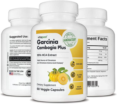 Garcinia Cambogia plus | Tropical Superfood with 95% Hydroxycitric Acid (HCA) Extract and Chromium. Non-Gmo, Vegan, Gluten Free Formula 60 Capsules