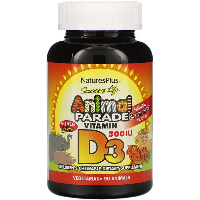 Nature'S plus Source of Life, Animal Parade, Vitamin D3, Black Cherry , 500 IU, 90 Animal-Shaped Tablets