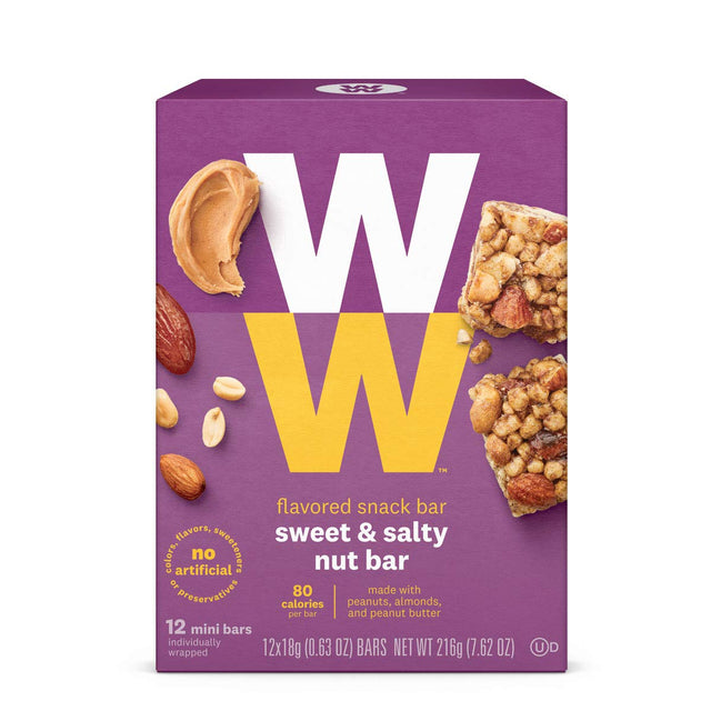 WW Sweet and Salty Nut Mini Bar - High Protein Snack Bar, 2 Smartpoints - 1 Box (12 Count Total) - Weight Watchers Reimagined