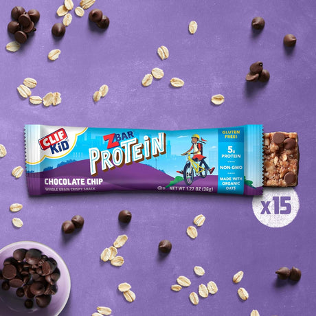 CLIF Kid Zbar Protein - Chocolate Chip - Crispy Whole Grain Snack Bars - Made with Organic Oats - Non-Gmo - 5G Protein - 1.27 Oz. (15 Pack)