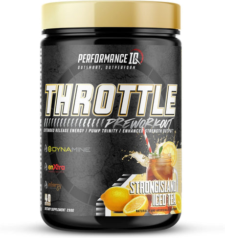 Throttle Pre Workout - Endless Energy - Extreme Focus - Long Lasting Pumps · Strength & Endurance · Dynamine® · Infinergy™ · Enxtra® ·Citrulline · Beta Alanine · DMAE · Caffeine Strong Island Iced Tea