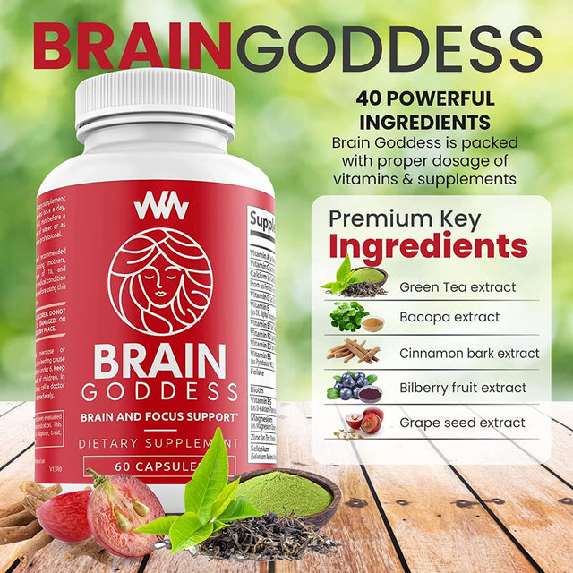 Womens Brain Supplement and Focus Support | Female Specific Memory Booster | Brain Goddess | Enhance Clarity and Concentration | Warped Wellness