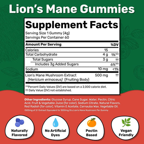 Fungies Lion'S Mane Mushroom Gummies, Supports Brain Health, Focus, Memory, Supplement, 60 Count