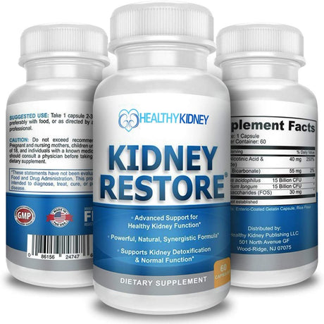 Healthy Kidney Kidney Restore: Kidney Detox Supplement plus Vitamins, for Normal Nutrition, Function & Health, 3 Pack