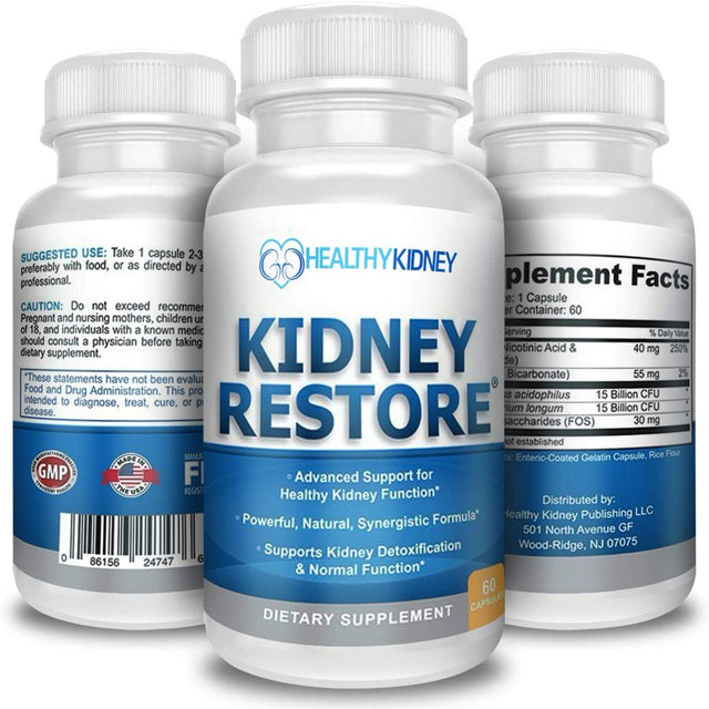 Healthy Kidney Kidney Restore: Kidney Detox Supplement plus Vitamins, for Normal Nutrition, Function & Health, 3 Pack