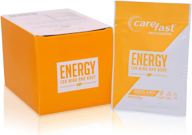 Carefast Natural Energy Powder Drink Mix - Tropical Punch - 15 Servings - Sugar Free Keto Electrolyte Packets with Caffeine, Vitamins & Minerals, Amino Acids. Promotes Focus & Healthy Endurance Boost