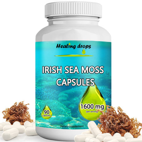 Irish Sea Moss 1600Mg – Raw Organic Sea Moss Gel Powder 120 Capsules – Keto Alkaline Non-Gmo Diet - Thyroid Joints Gut Skin Support by Healing Drops